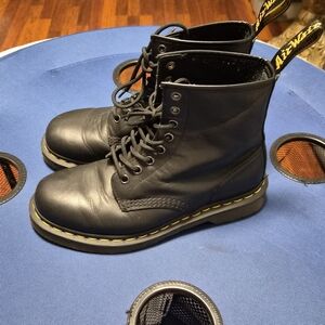 Dr. Martens Black Leather Boots with Yellow Stitching